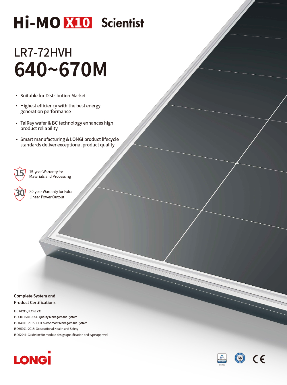 Paneles Solares Longi Himo X10 Monocrystalline Solar Panels 640W 645W 650W 655W 660W 665W 670W Panel for Electricity Generation