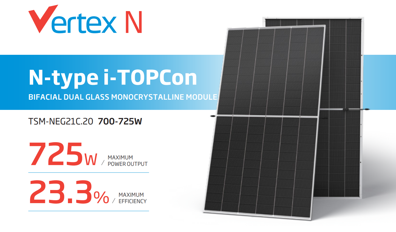 Trina Solar Panel Vertex N Type Topcon 700 Watt 705 Watt 710W 715W 720 Watt 725W Monocrystalline Solar Panels