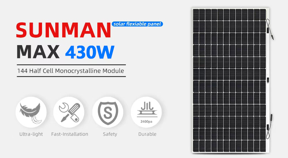 flexible waterproof solar panels sunman 430W mono cristal IP68 frameless silicon flexible panel for rib boats