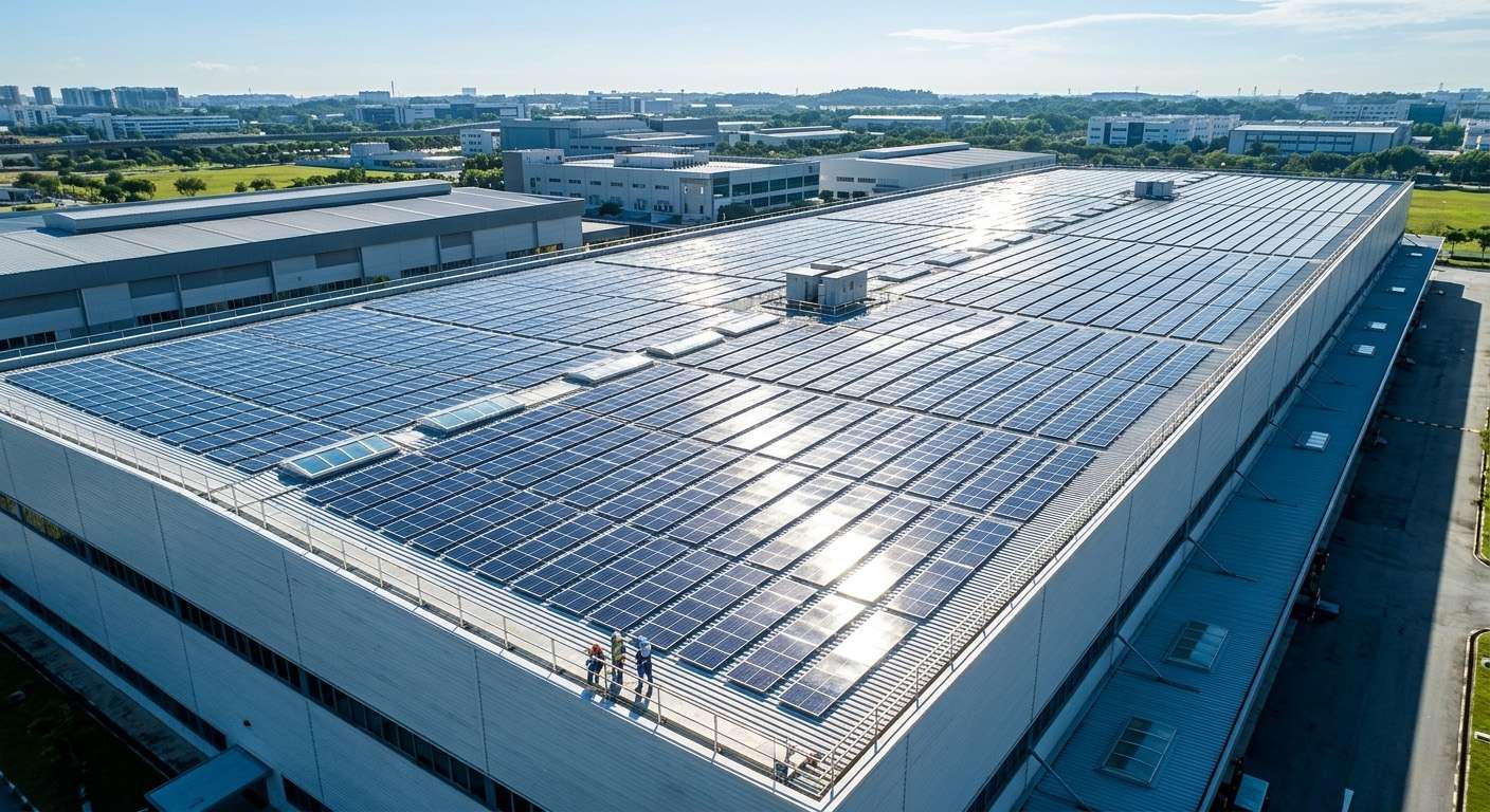 On-site photo of the completed 500kW rooftop solar array. 