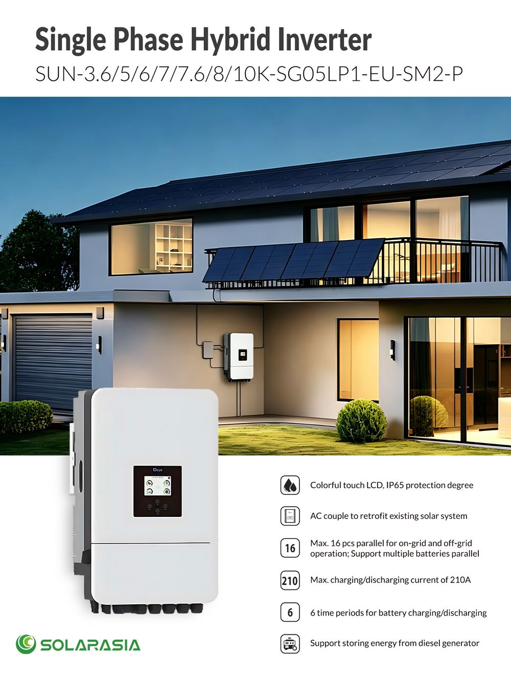 Deye Solar Inverter Single Phase 8KW Deye Solar Inverter Single Phase 8KW Dual Mppt Hybrid High Frequency Solar PV Inverter for Solar Panel
