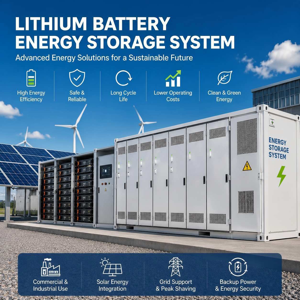 Modern lithium battery energy storage system Modern lithium battery energy storage system with advanced battery technology, renewable energy concept, commercial and industrial energy storage application.