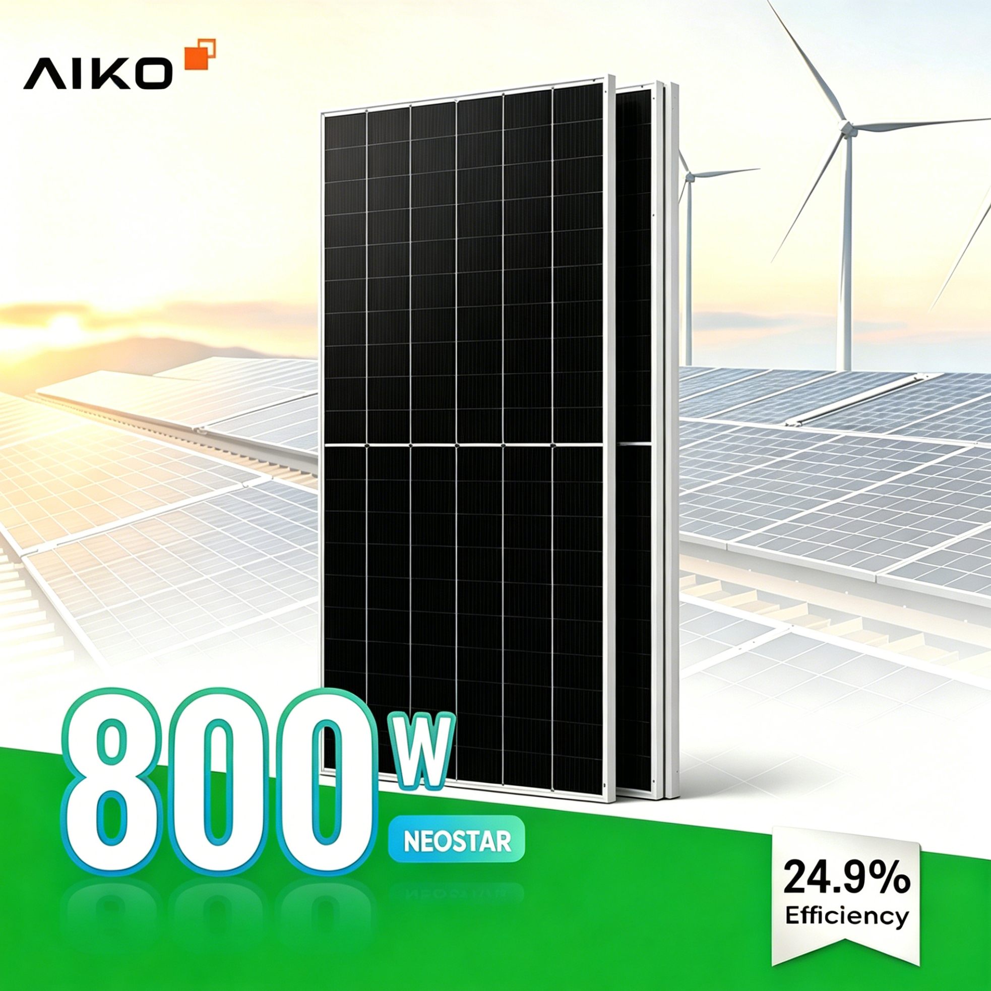 ABC n Type Aiko Solar Panels 765W 770W 775W 780W 785W 795W 800w Dual Glass Bifacial Monocrystalline Solar Panel for Commercial