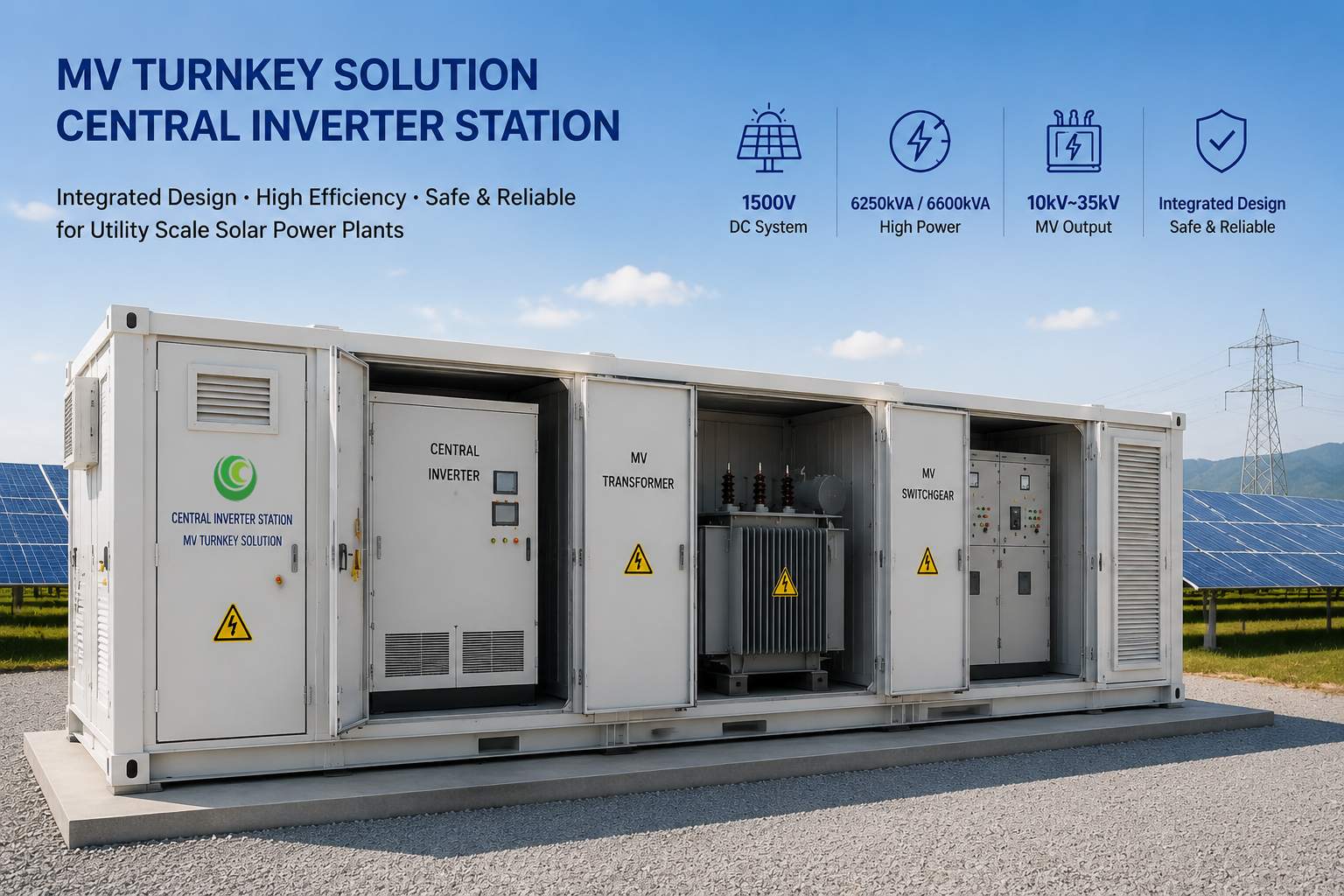 mv turnkey solution central solar inverter station utility scale photovoltaic power plant