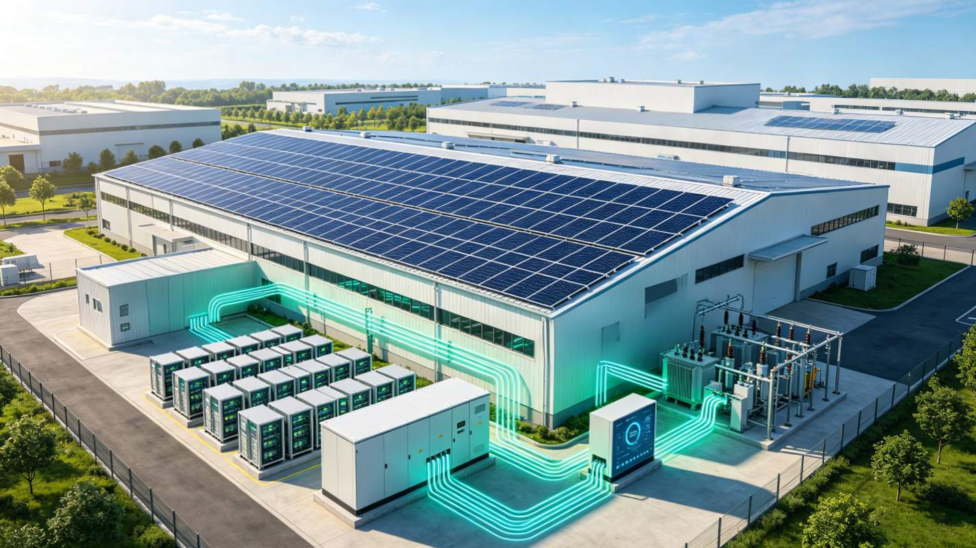 Large industrial factory powered by 800W N Type ABC bifacial solar panels Large industrial factory powered by 800W N Type ABC bifacial solar panels