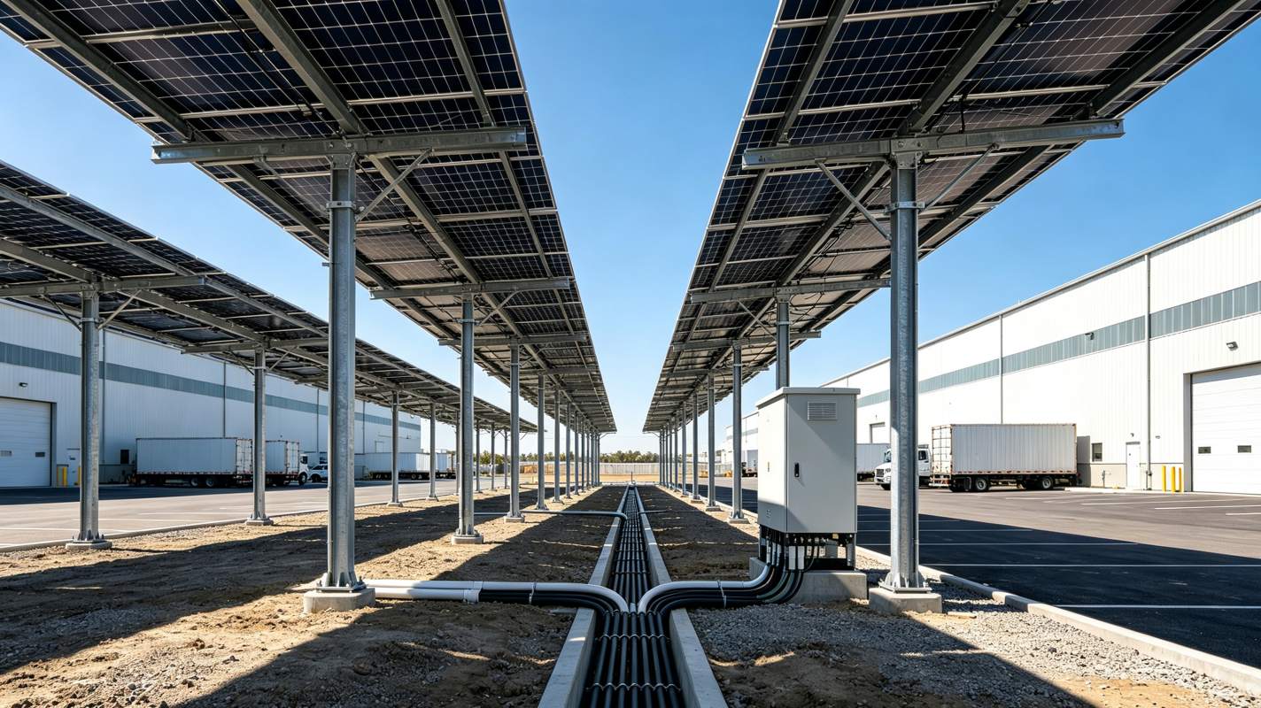 N Type ABC bifacial solar panels installed in a commercial solar project with high energy yield performance. N Type ABC bifacial solar panels installed in a commercial solar project with high energy yield performance.