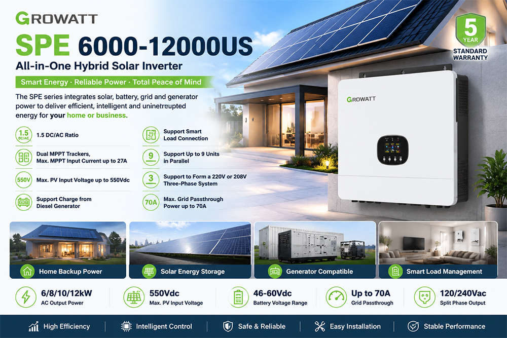 Growatt SPE 6000 8000 10000 12000 Hybrid Solar Inverter 6KW 8KW 10KW 12KW 48V Low Voltage Off Grid Split Phase Inverters