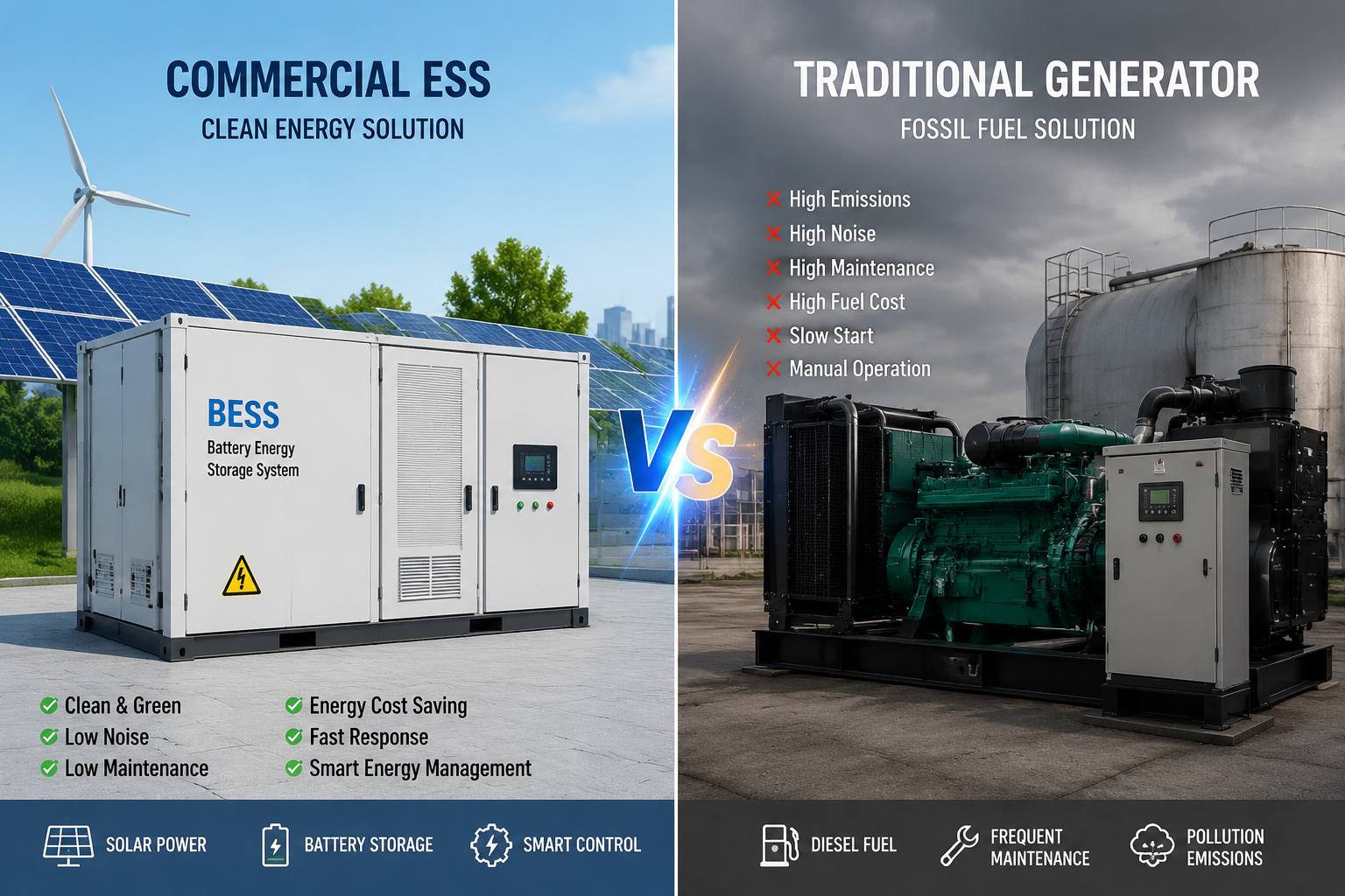 Commercial ESS System vs Generator Comparison Commercial ESS System vs Generator Comparison