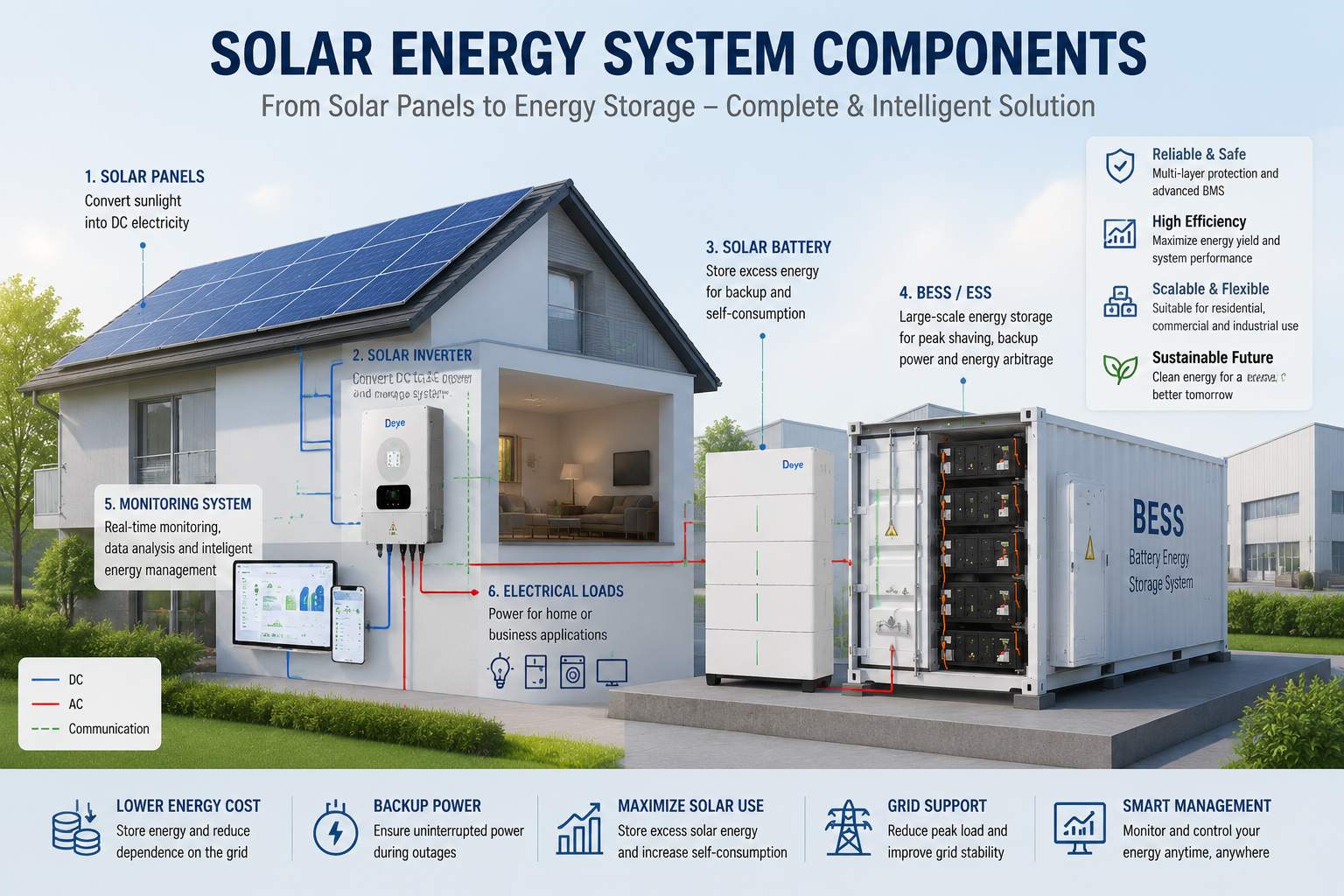 Solar panel inverter battery system components