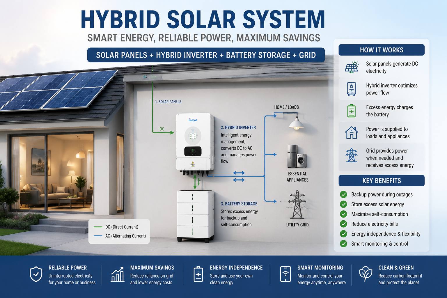 Hybrid solar inverter with battery storage system