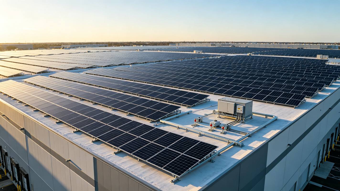 Commercial solar power system installed on a US warehouse