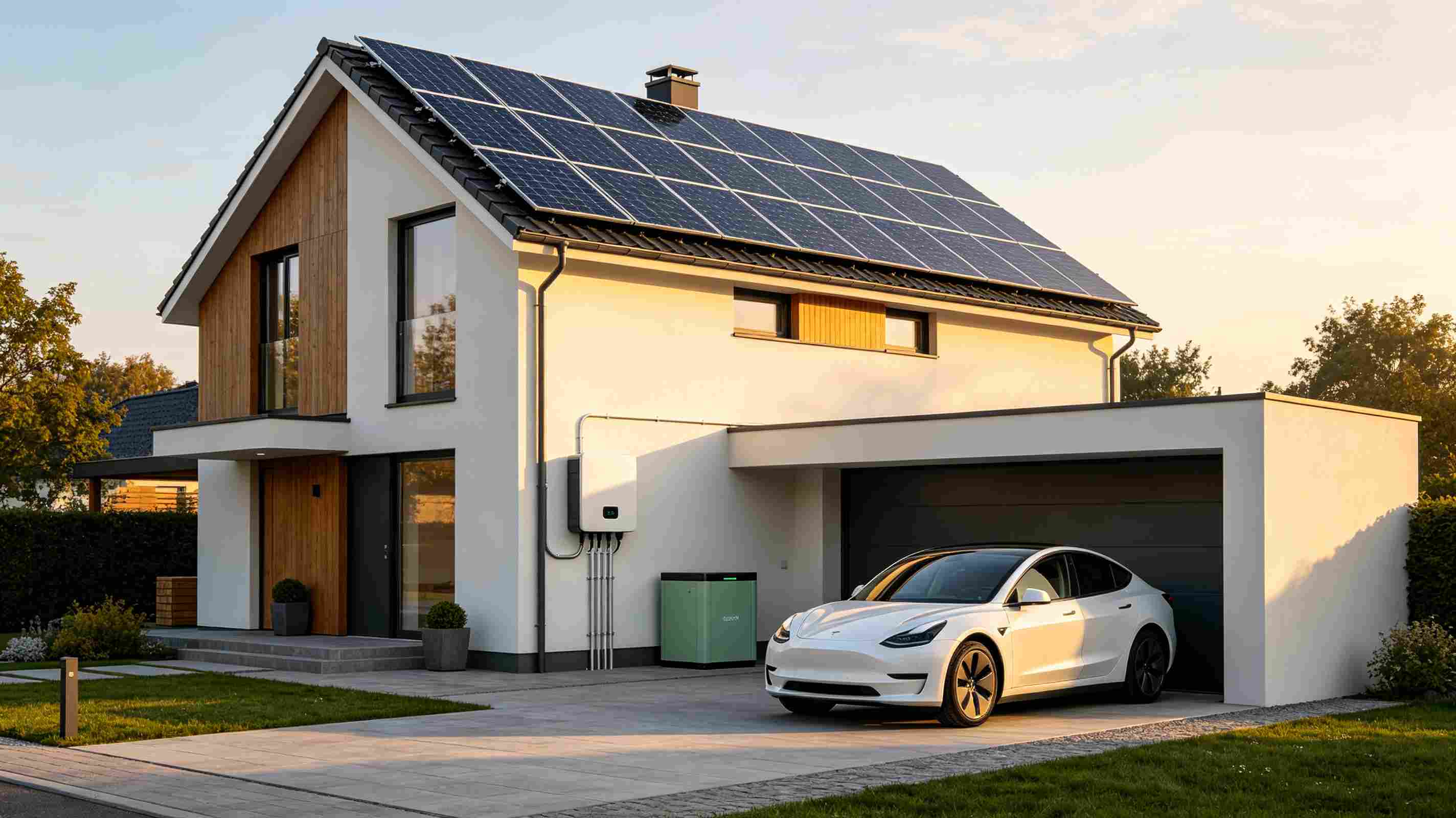 European home with hybrid solar inverter and battery storage European home with hybrid solar inverter and battery storage