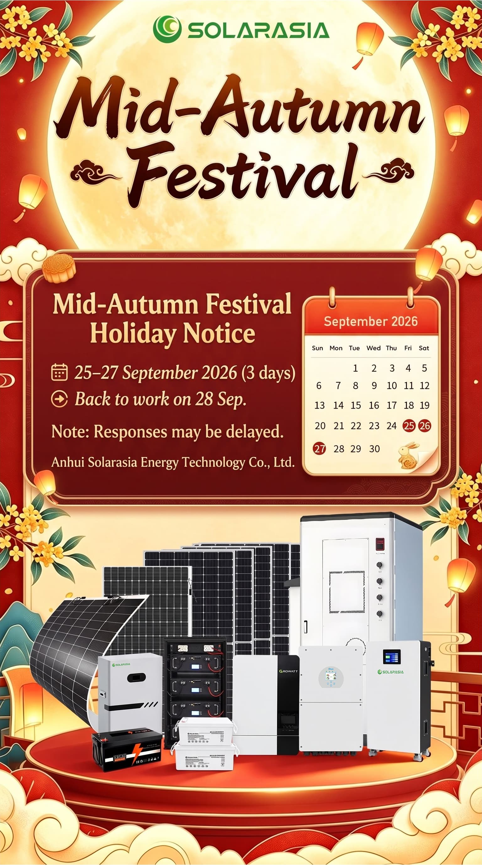 2026 Mid Autumn Festival Holiday Schedule