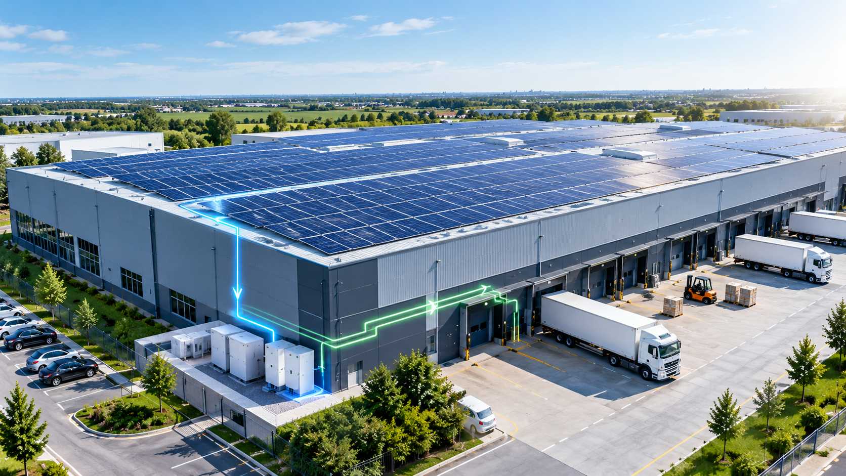 Commercial rooftop solar system supplying warehouse electricity demand Commercial rooftop solar system supplying warehouse electricity demand