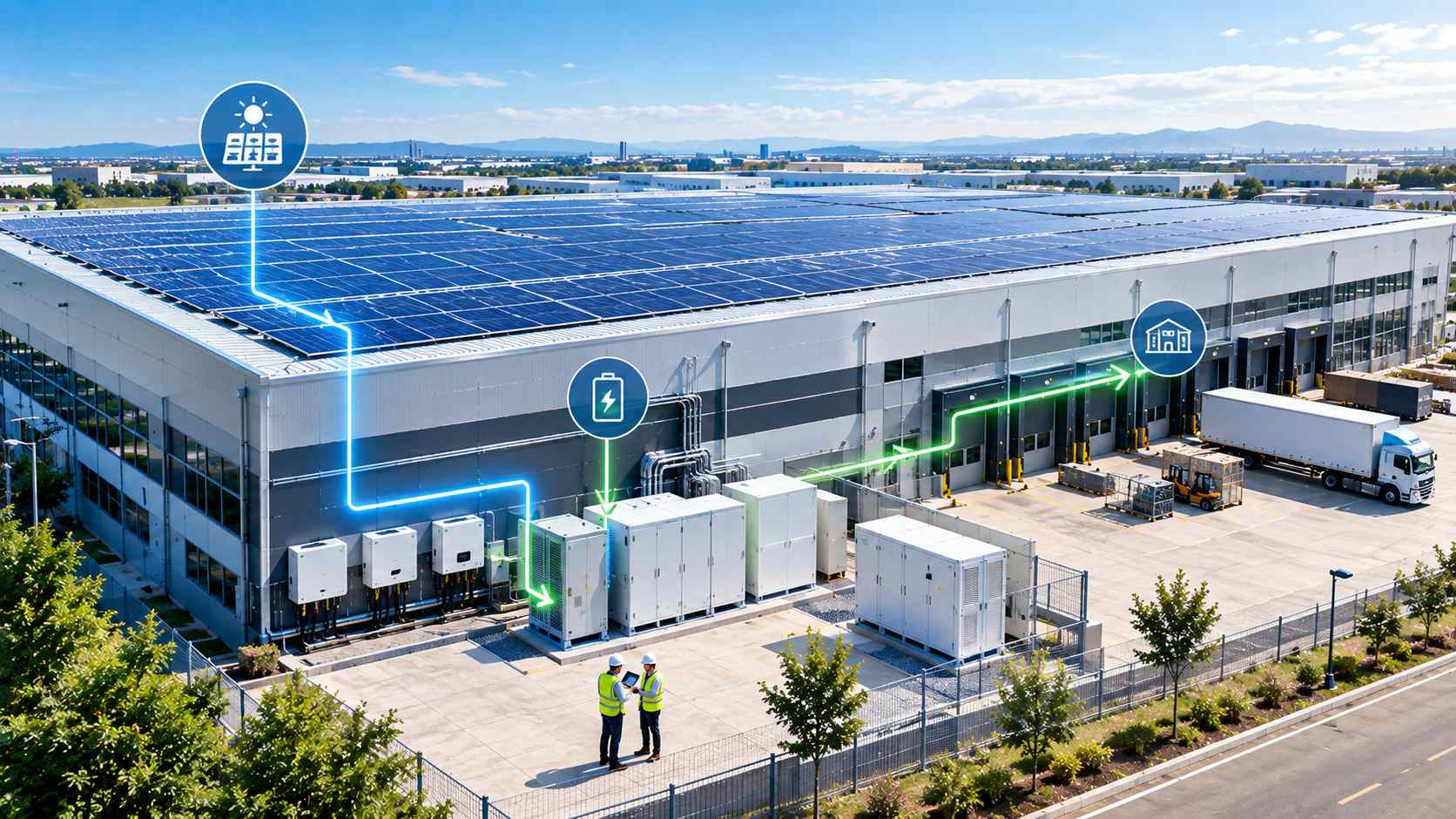 Solar and battery storage system for a commercial building Solar and battery storage system for a commercial building