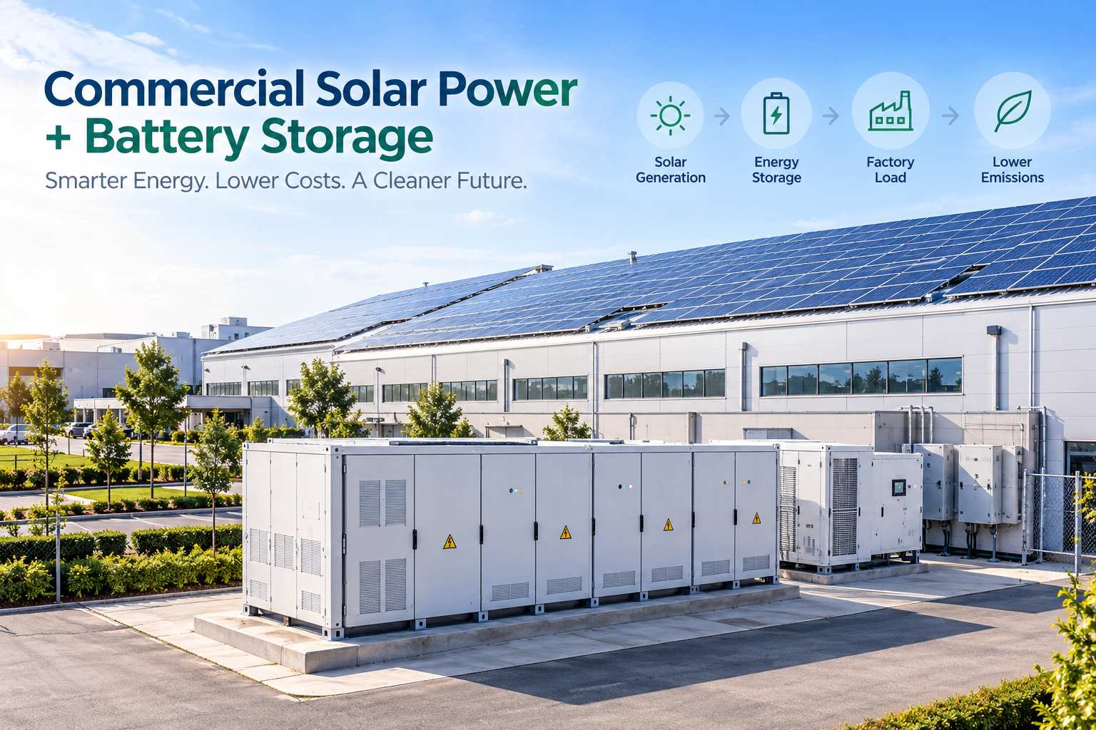 Commercial solar battery storage system for factory energy management