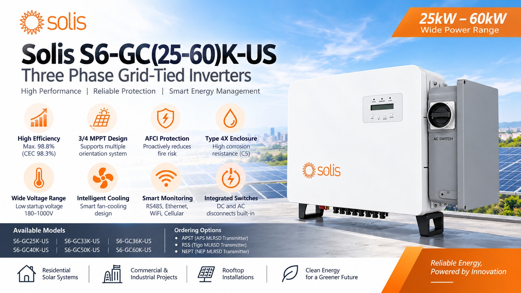 US version Solis 50KW 60KW 3 phase solar inverter high efficiency commercial grid tie solar power inverters for sale US version Solis 50KW 60KW 3 phase solar inverter high efficiency commercial grid tie solar power inverters for sale